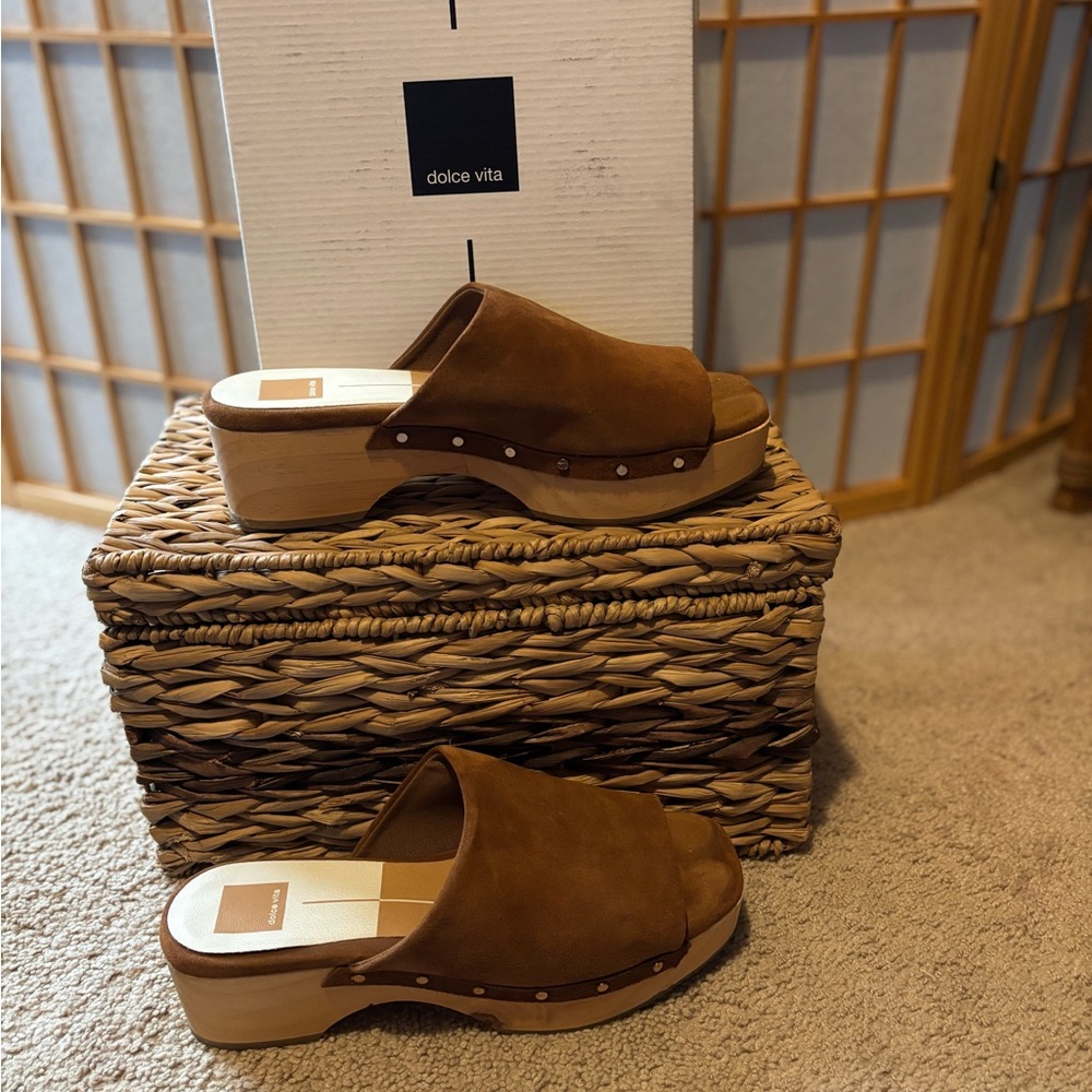 Dolce Vita Tan Suede Platform Mules